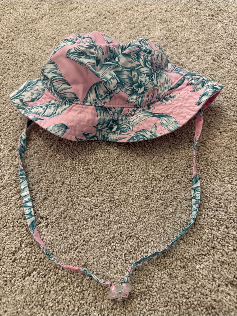 Kids Pink Floral Sun Hat with Chin Strap